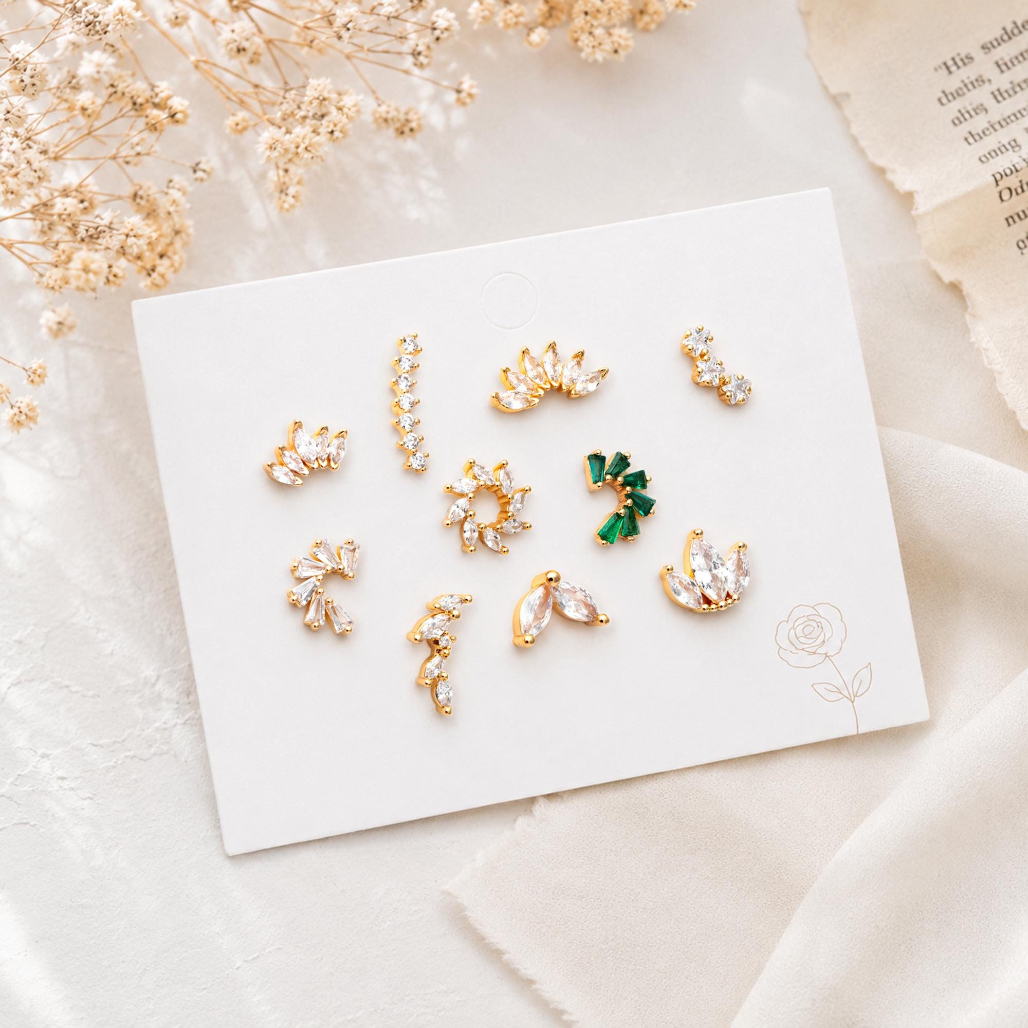 4pcs CZ Pave Dainty Earring, 18K Gold Plated Brass, Jewelry Making, Diy Material, Jewelry Supplies (GB-3369)